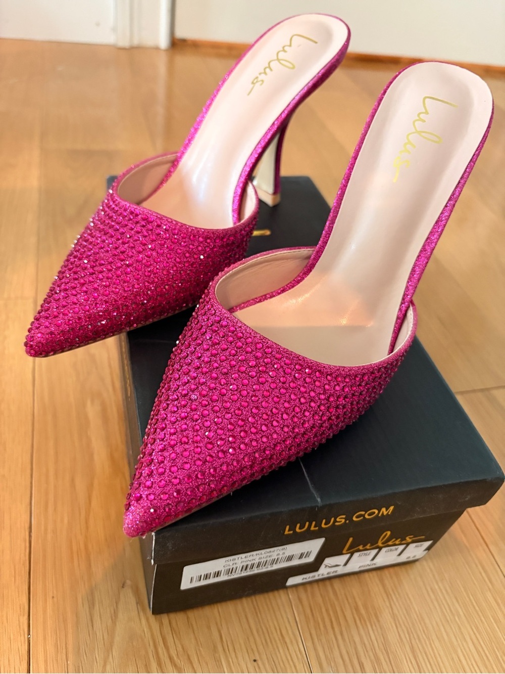 Lulu's Kistler Hot Pink Rhinestone Pointed Slide Mules size 8.5 - Picture 4 of 8